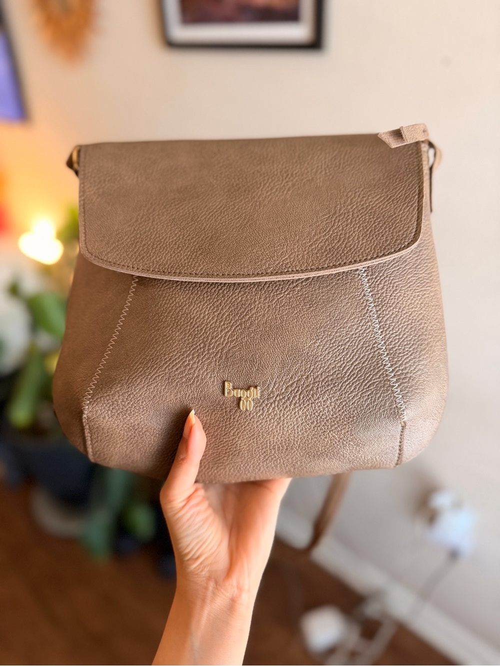 Baggit Taupe Brown Leather Flap adjustable strap Crossbody bag